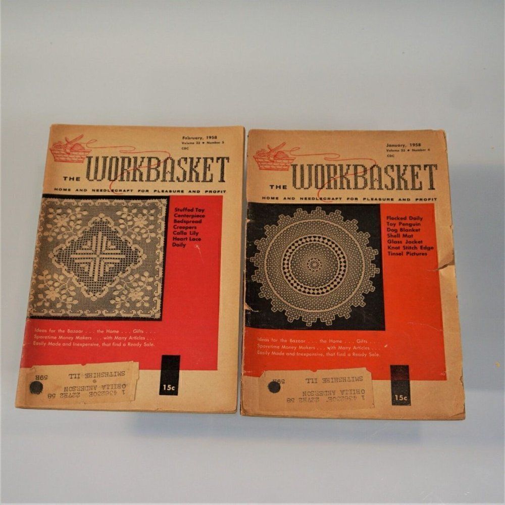 2 Issues The Workbasket Magazine 1958 Vintage Publication Home and Needlecraft